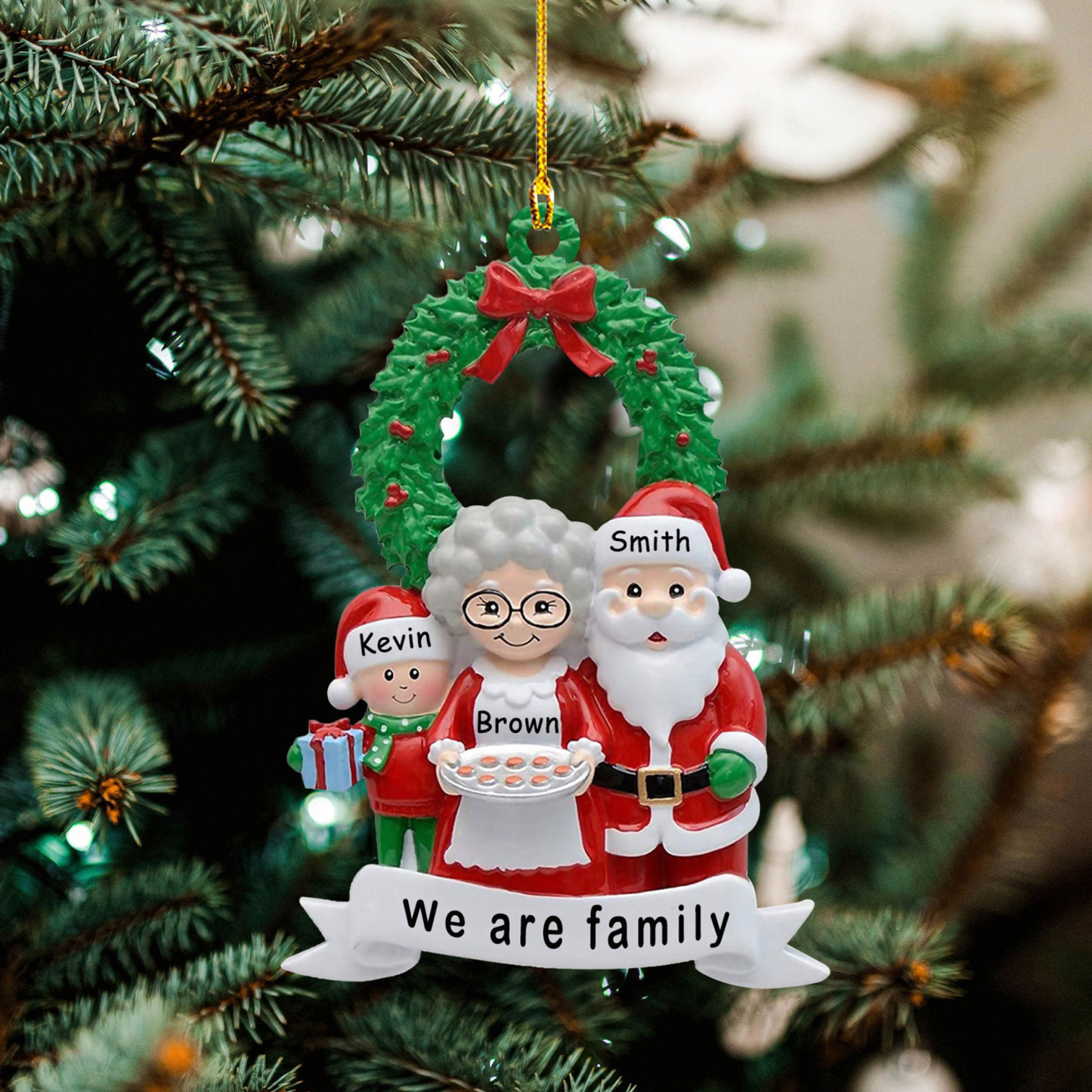 Santa Family Ornament Custom 3 Names Grandparents with Grandkids Ornament-Jessemade AU