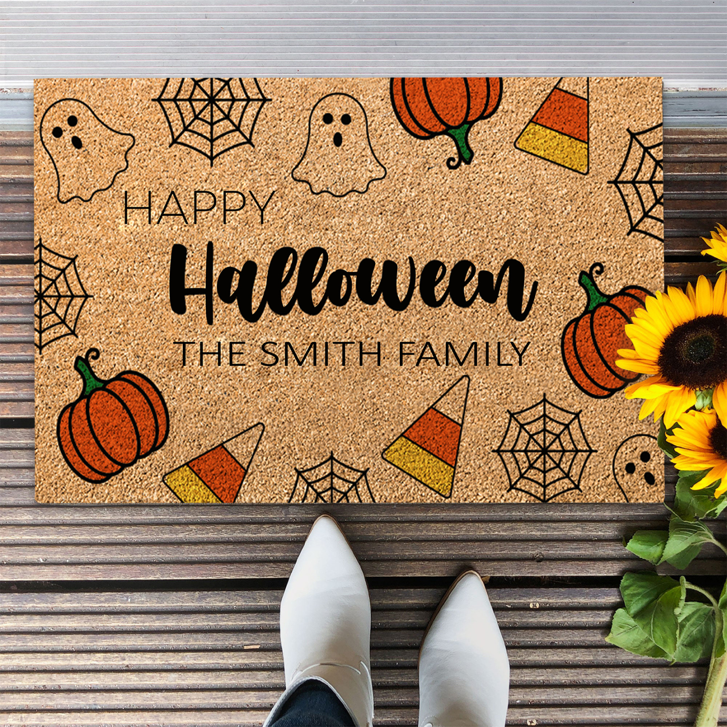 Personalised Halloween Doormat Pumpkin Spiderweb Ghost Doormat Home Decor - Happy Halloween-Jessemade AU