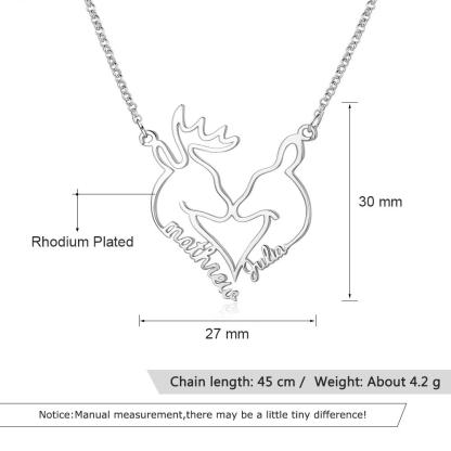 Heart Shape Christmas Deer Name Necklace Personalised 2 Names-Jessemade AU