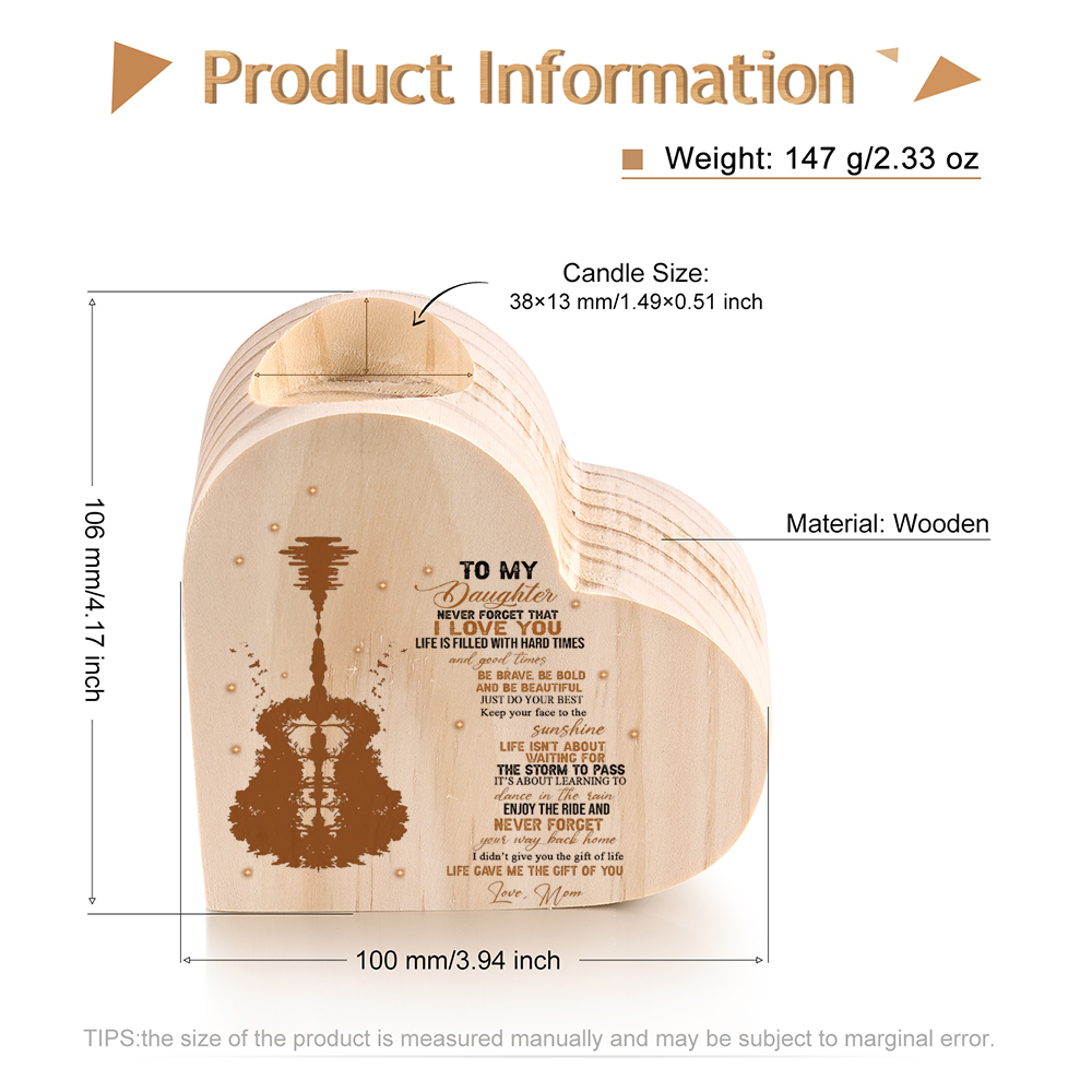 To My Daughter-Wooden Heart Candle Holder Guitar Candlesticks "Just do your best" Gifts For Daughter-Jessemade AU