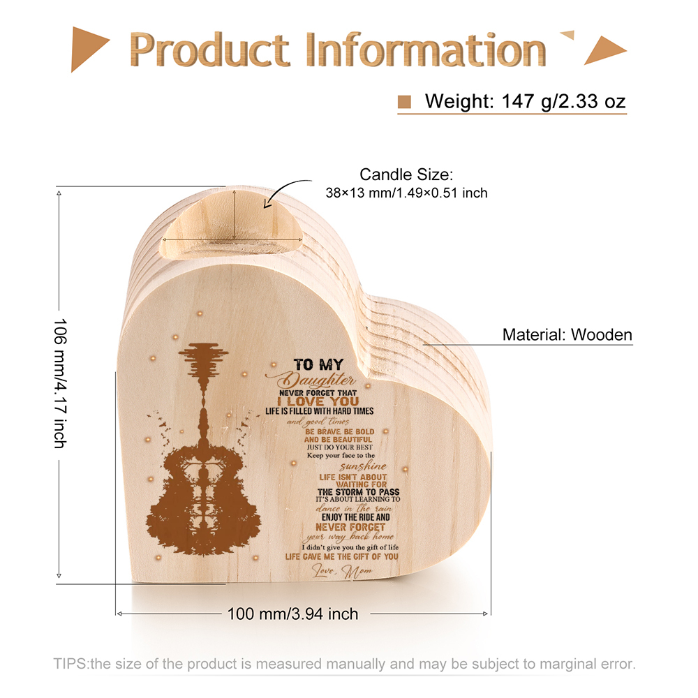 To My Daughter-Wooden Heart Candle Holder Guitar Candlesticks "Just do your best" Gifts For Daughter-Jessemade AU