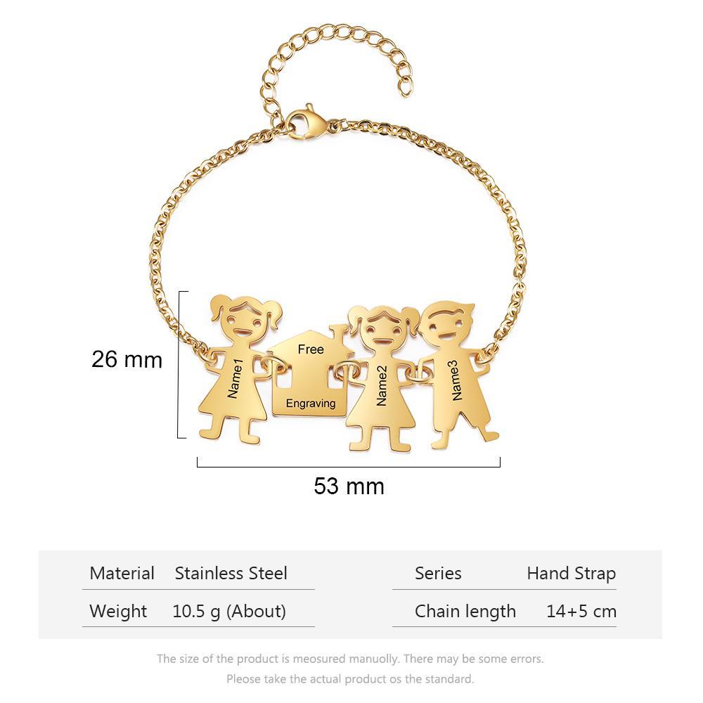 Customised with 3 Children Charms Bracelet Engraved Names Bracelet Gifts for Mom-Jessemade AU