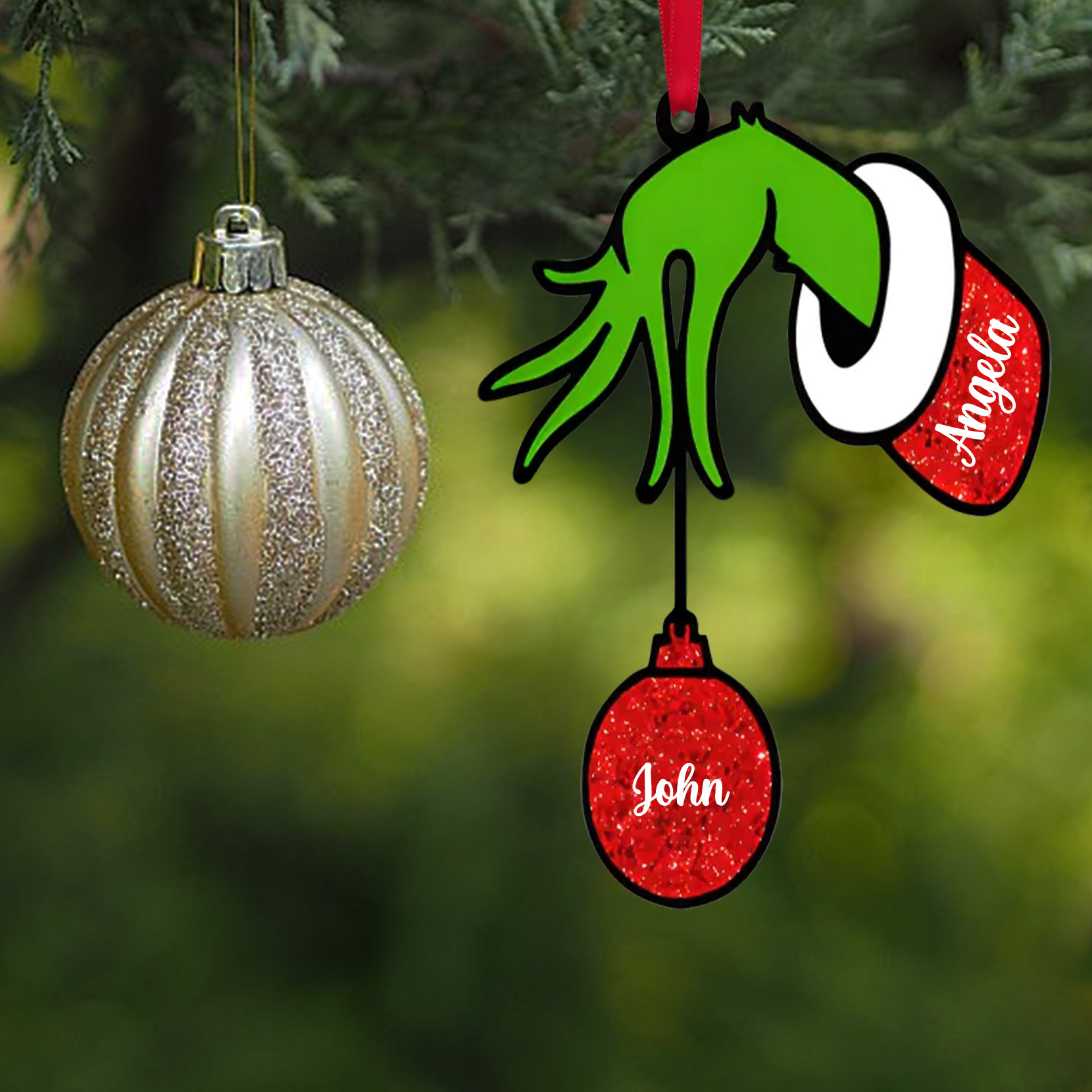 2 Names - Personalised Wooden Christmas Ornaments Customised Name Grinch Christmas Ornament Gifts for Family Friends-Jessemade AU