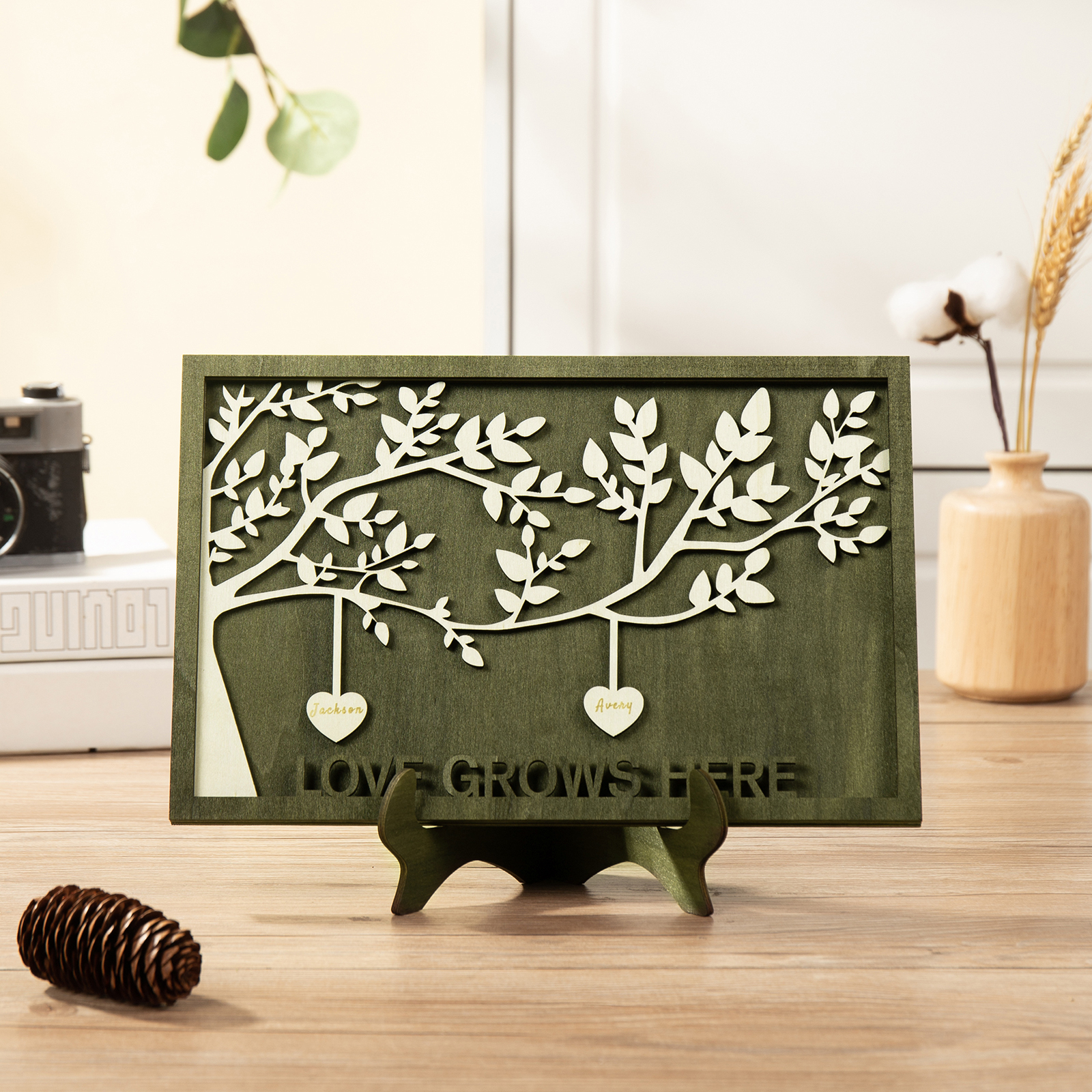 Family Tree Wood Frame Personalised Family Tree Sign Engrave 2 Names Keepsake Gifts-Jessemade AU
