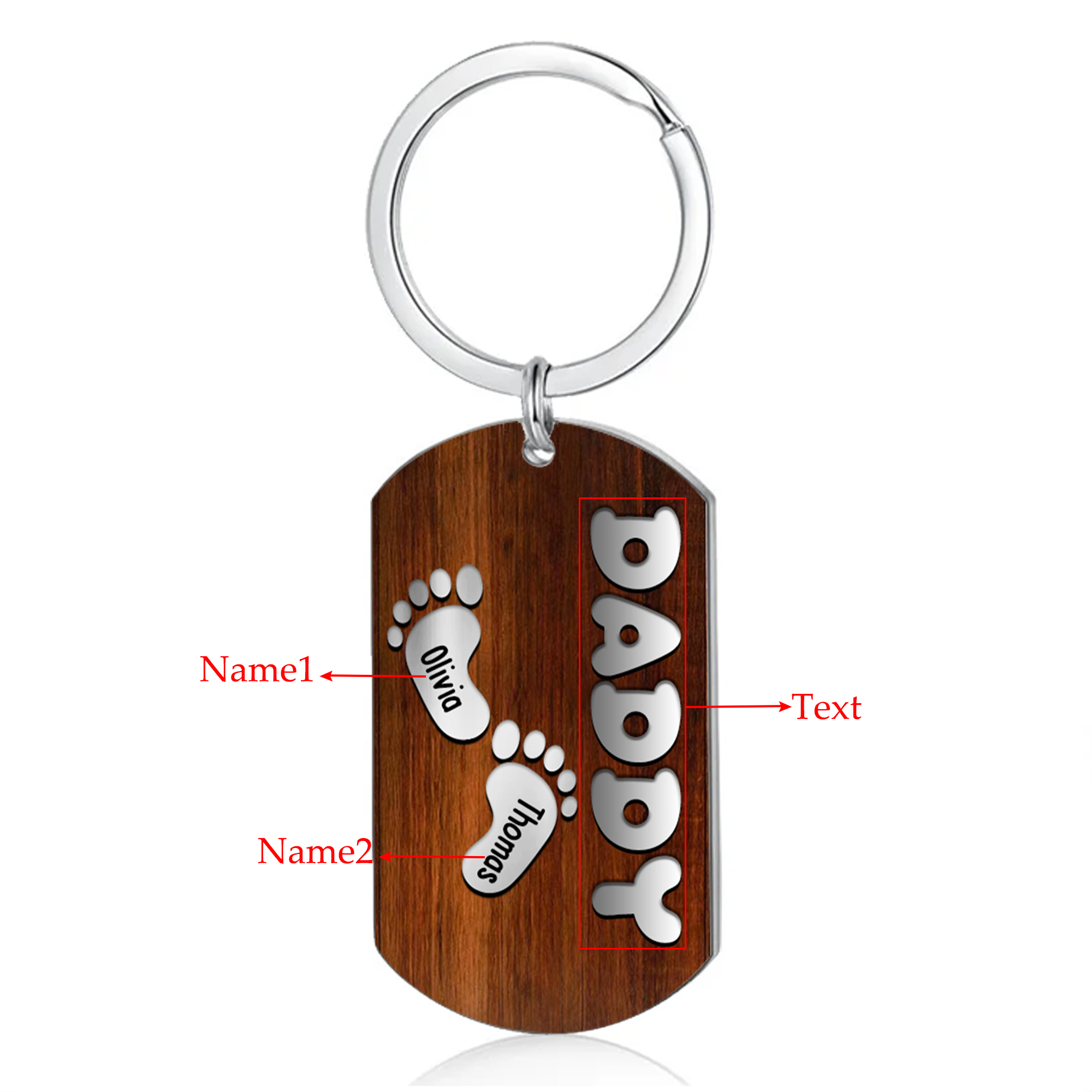 Custom 2 Names & 1 Text Keychain Personalised Baby Feet Keychain Father's Day Gifts for Grandpa/Daddy-Jessemade AU