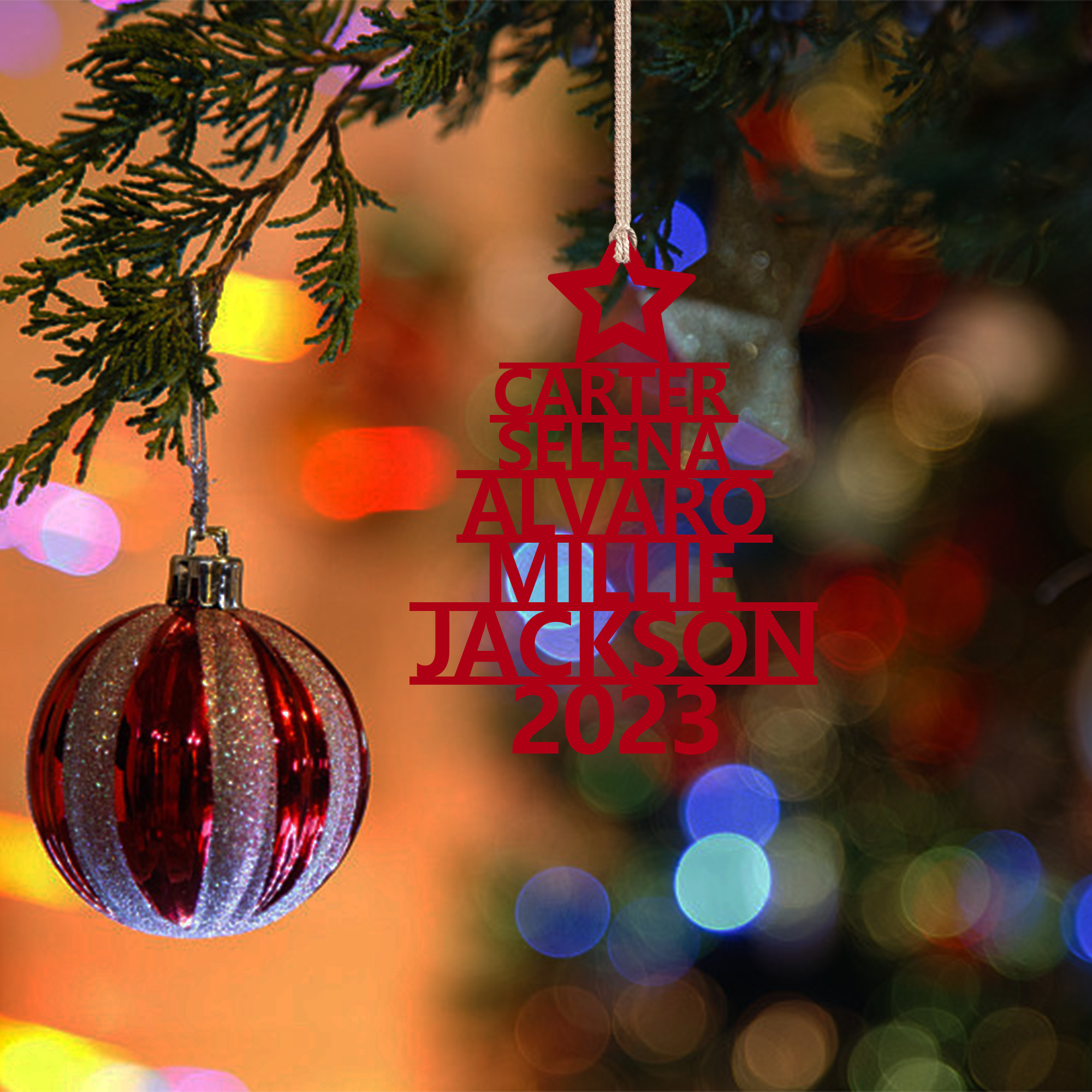 5 Names - Personalised Christmas Tree Ornaments Customised Name Xmas Wooden Decor Gifts for Family Friends-Jessemade AU