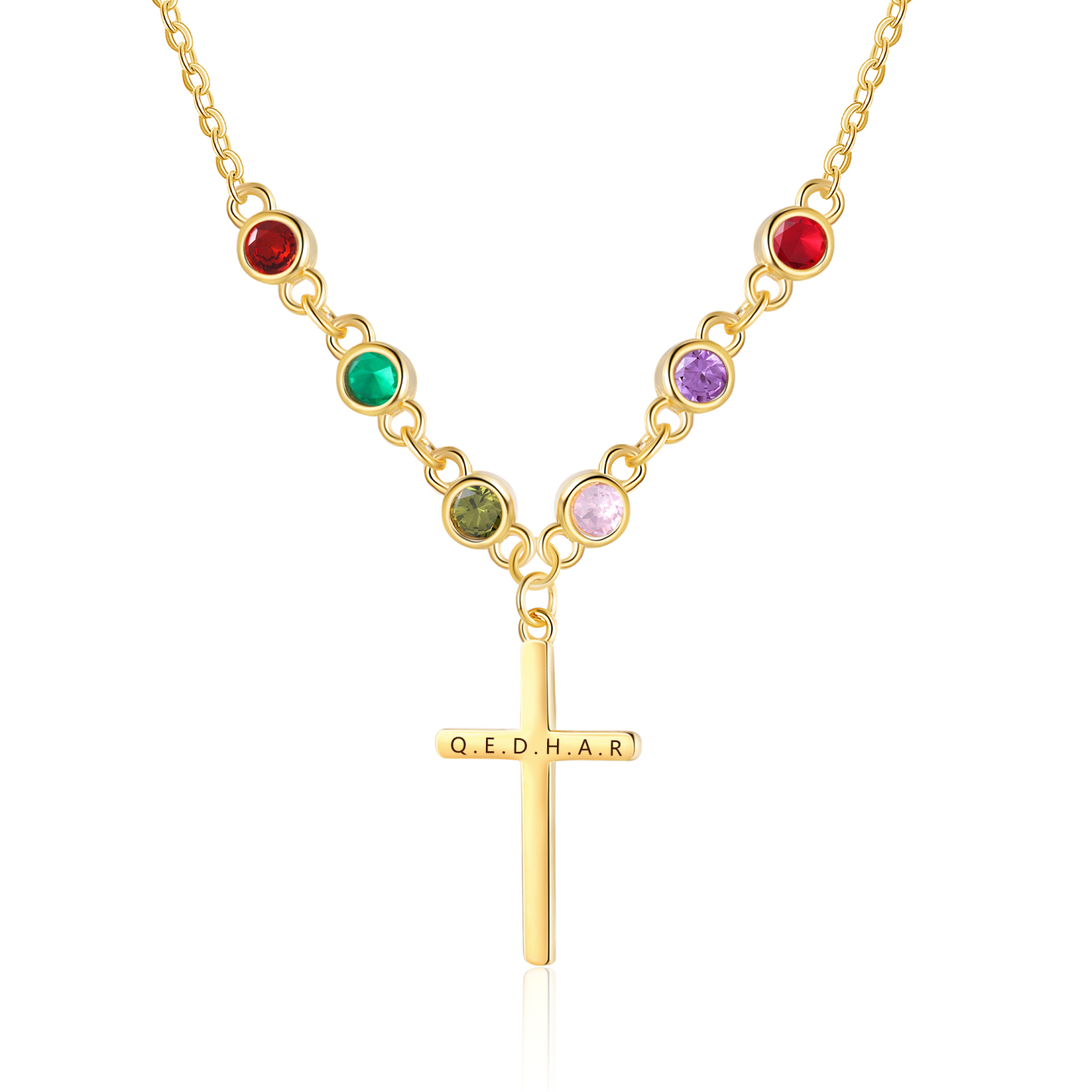 Personalised Cross Pendant Necklace Custom 6 Birthstones & 1 Text Necklace Birthday Gift for Her-Jessemade AU