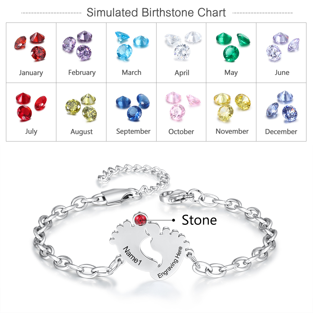 Personalised Baby Foot Bracelet With 1 Birthstones Engraved Names Bracelet Gift For Mother-Jessemade AU