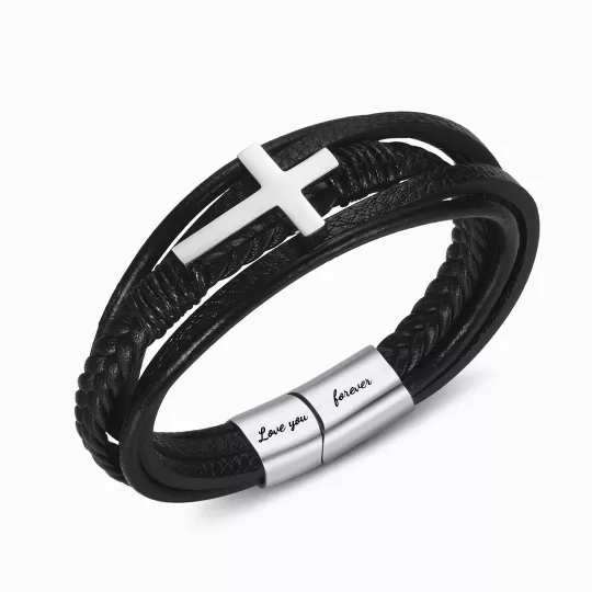 To My Man Pray Through It Leather Cross Bracelet Personalised 2 Names Gifts for Him-Jessemade AU