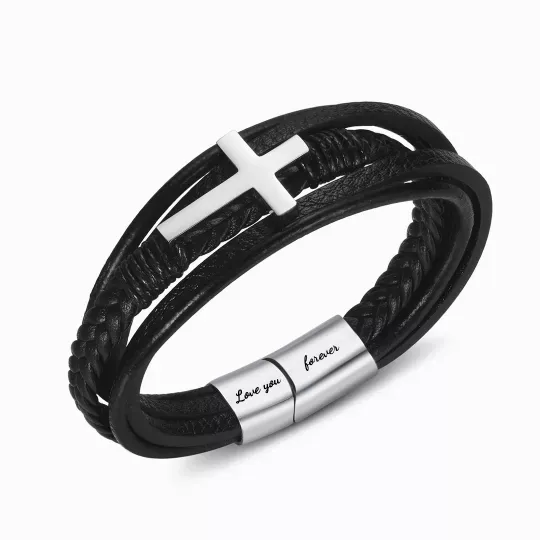 To My Man Pray Through It Leather Cross Bracelet Personalised 2 Names Gifts for Him-Jessemade AU