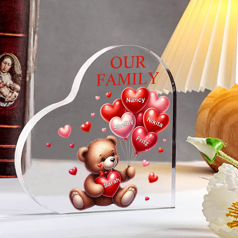5 Names - Personalised Acrylic Heart Keepsake Custom Text Teddy Bear Balloon Ornaments Gifts for Grandma/Mother-Jessemade AU