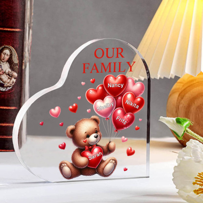 5 Names - Personalised Acrylic Heart Keepsake Custom Text Teddy Bear Balloon Ornaments Gifts for Grandma/Mother-Jessemade AU