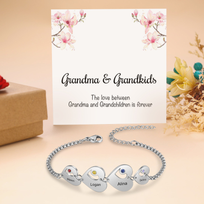 Personalised Heart Bracelet with Birthstones Custom 4 Names Family Bracelet Gifts for Her-Jessemade AU