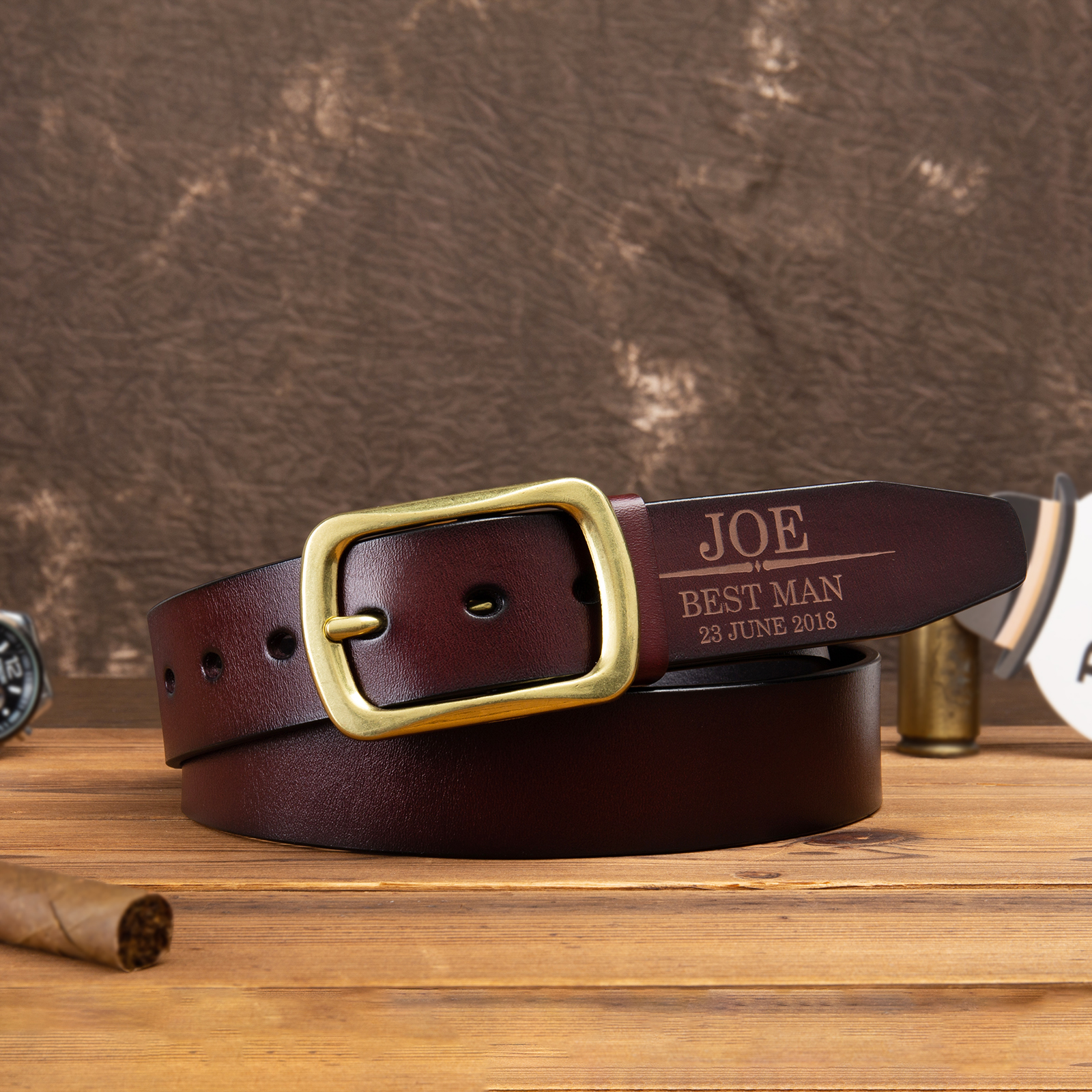 Personalised Genuine Leather Belt Engraved Names Men's Belt for Him-Jessemade AU