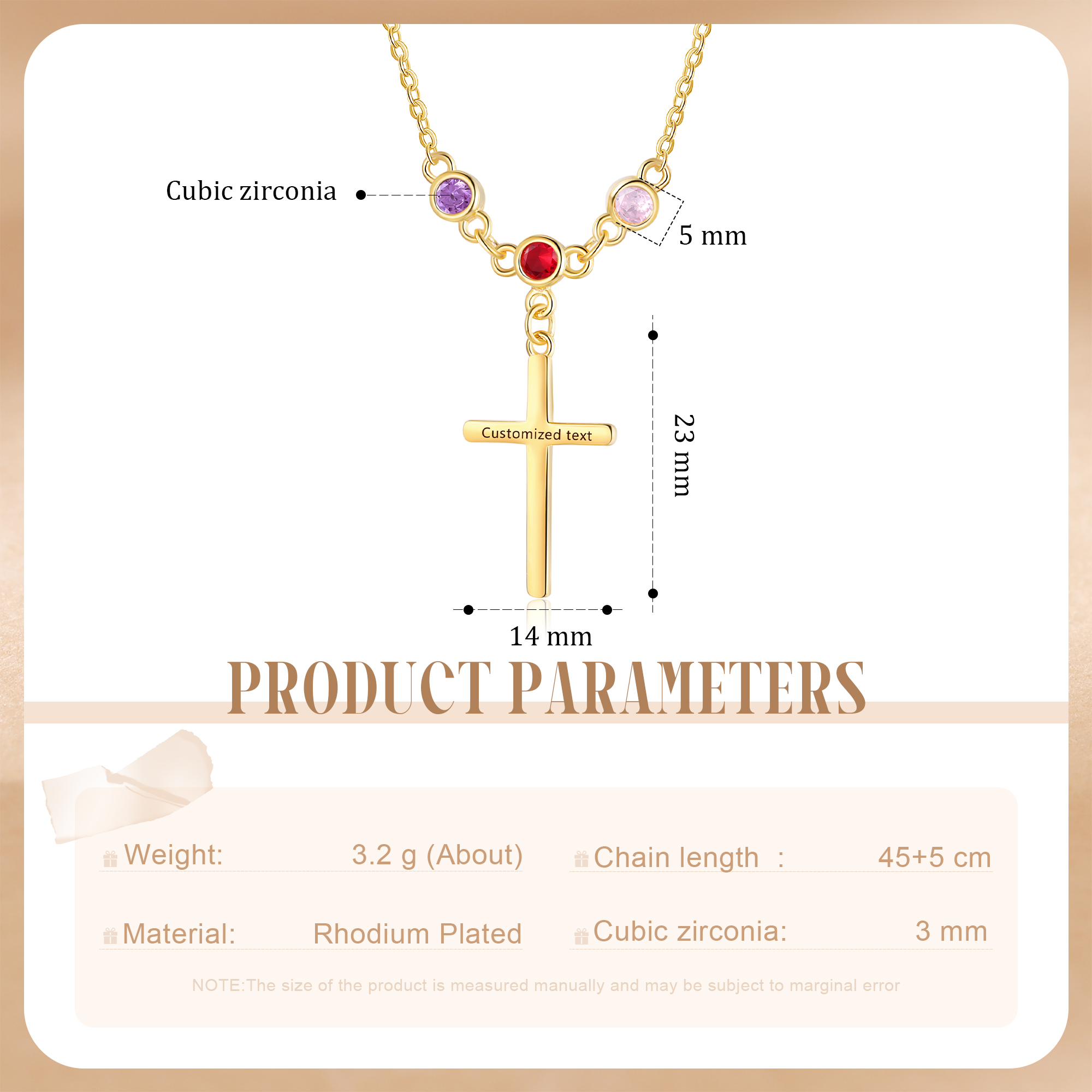 Personalised Cross Pendant Necklace Custom 3 Birthstones & 1 Text Necklace Birthday Gift for Her-Jessemade AU