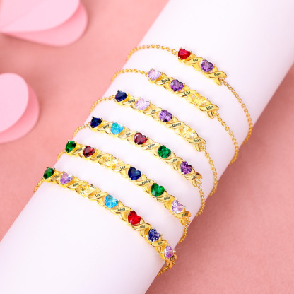 Family Custom Bracelet Heart Personalised with 2 Birthstones Gift Box Set-Jessemade AU