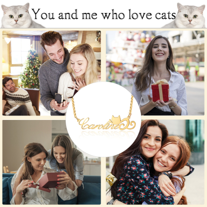 Personalised Cat Necklace Custom 1 Name Necklace Gift For Women-Jessemade AU