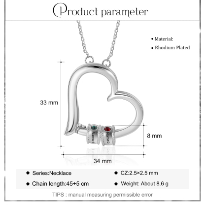 Customised Heart Necklace With 2 Birthstones Engraved Family Names Necklace Gift for Her-Jessemade AU