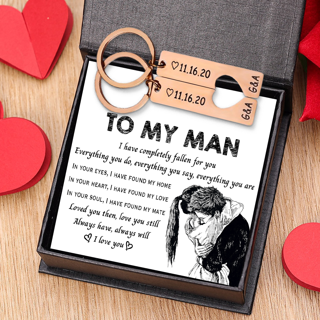 To My Man/My Love Heart Keychain Set Personalised Date Initial Keyring Matching Couple Gifts-Jessemade AU