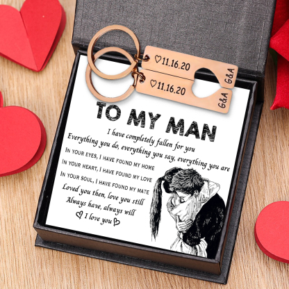 To My Man/My Love Heart Keychain Set Personalised Date Initial Keyring Matching Couple Gifts-Jessemade AU