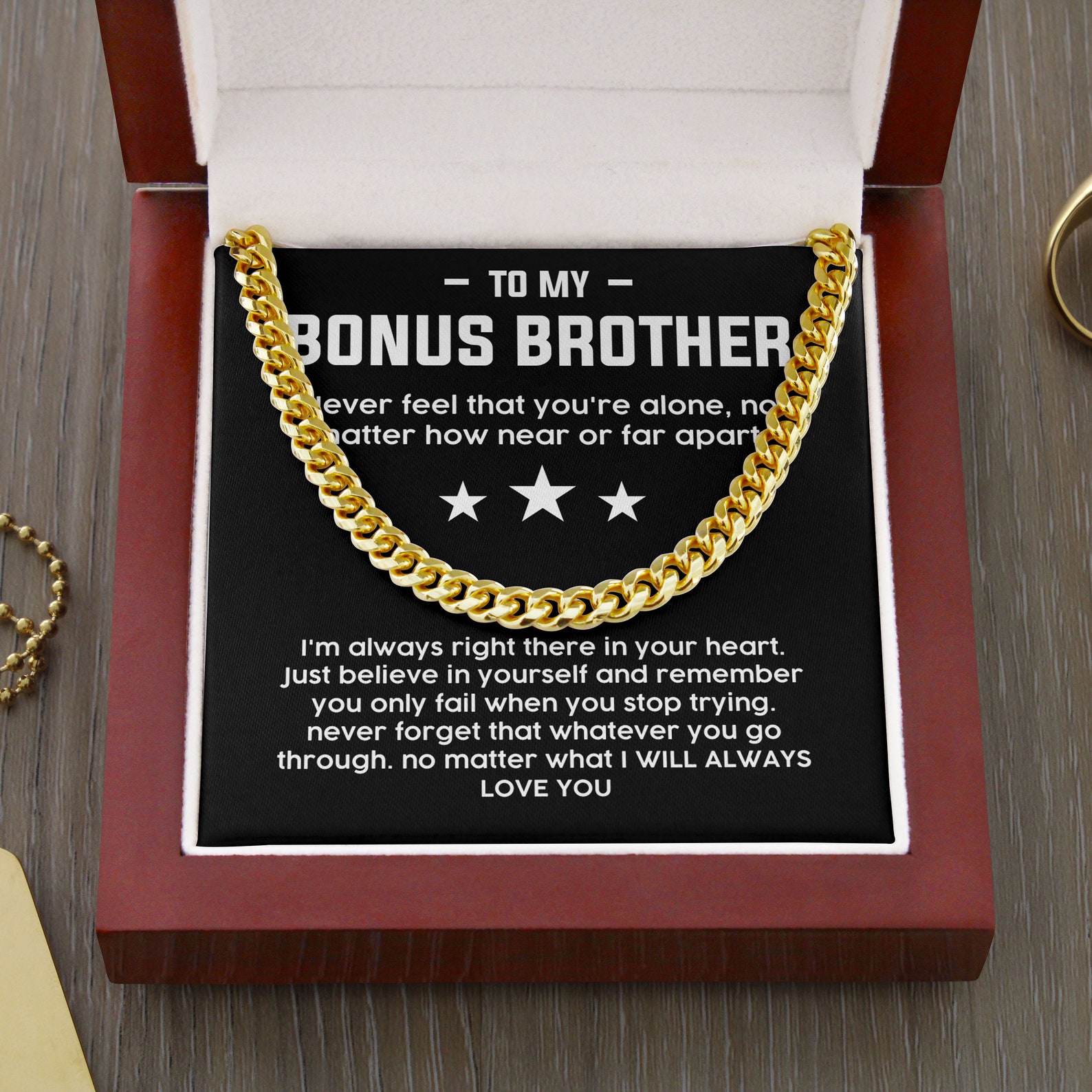 To My Bonus Brother Necklace Cuban Link Chain Necklace Gift Set - No Matter What I Will Always Love You-Jessemade AU