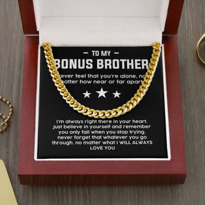 To My Bonus Brother Necklace Cuban Link Chain Necklace Gift Set - No Matter What I Will Always Love You-Jessemade AU
