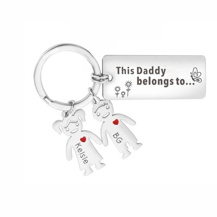 Personalised Family Keychain with 2 Kid Charms Engrave Names-Jessemade AU