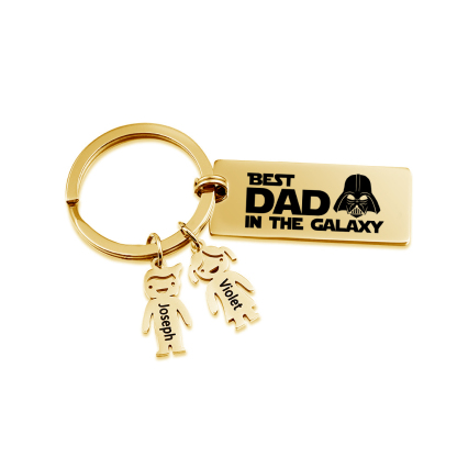 Personalised Best Dad in The Galaxy Keychain with 2 Kid Charms Father's Day Gift-Jessemade AU