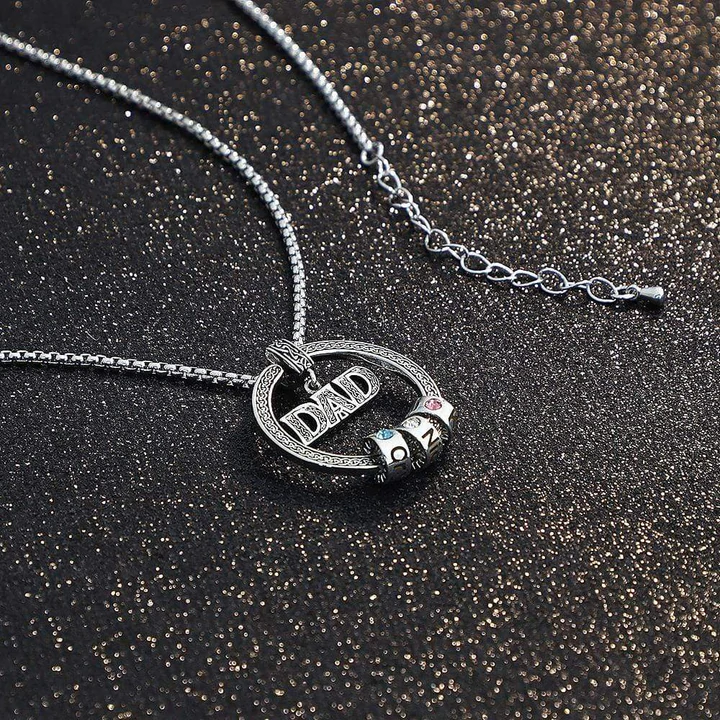 Dad Necklace Personalised Circle Men Necklace with Birthstones Engraved 4 Names Gifts For Father-Jessemade AU