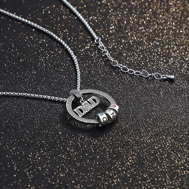 Dad Necklace Personalised Circle Men Necklace with Birthstones Engraved 4 Names Gifts For Father-Jessemade AU