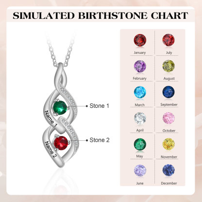 Personalised Twisted Pendant Necklace Custom 2 Birthstones & 2 Names Necklace