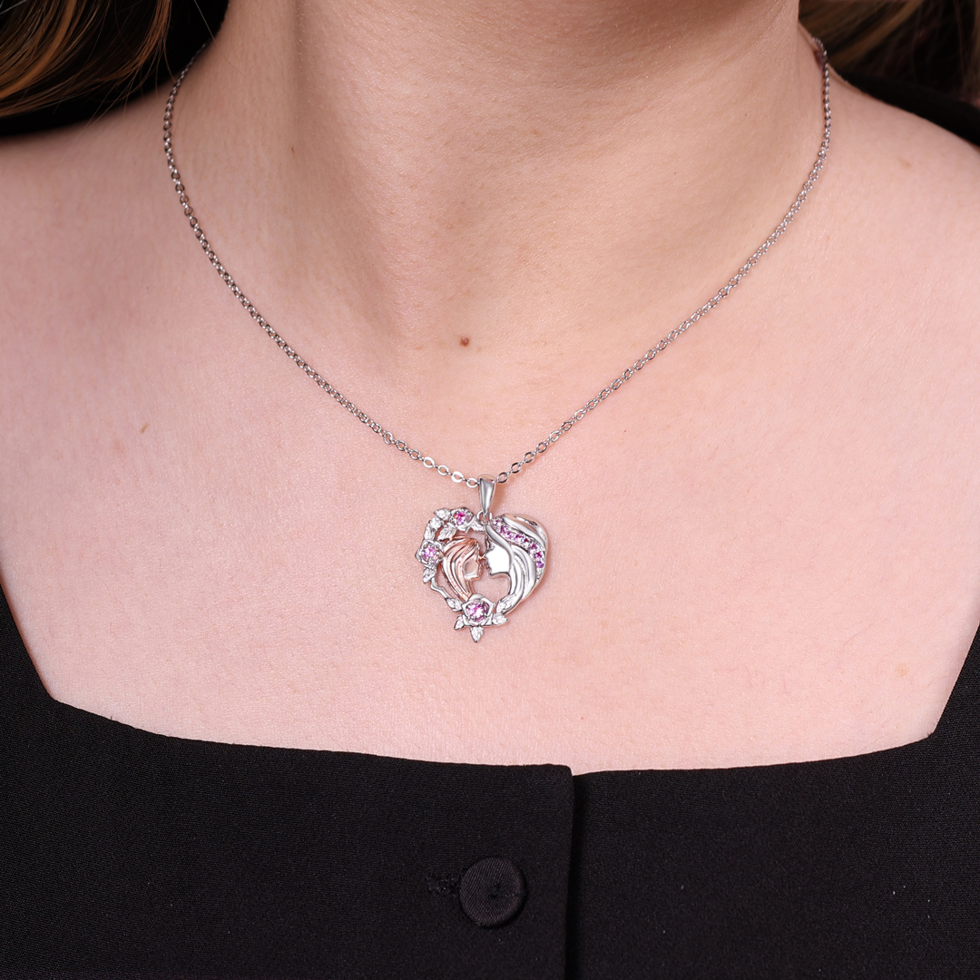 Mother and Daughter Necklace Heart Flower Pendant Necklace for Her-Jessemade AU