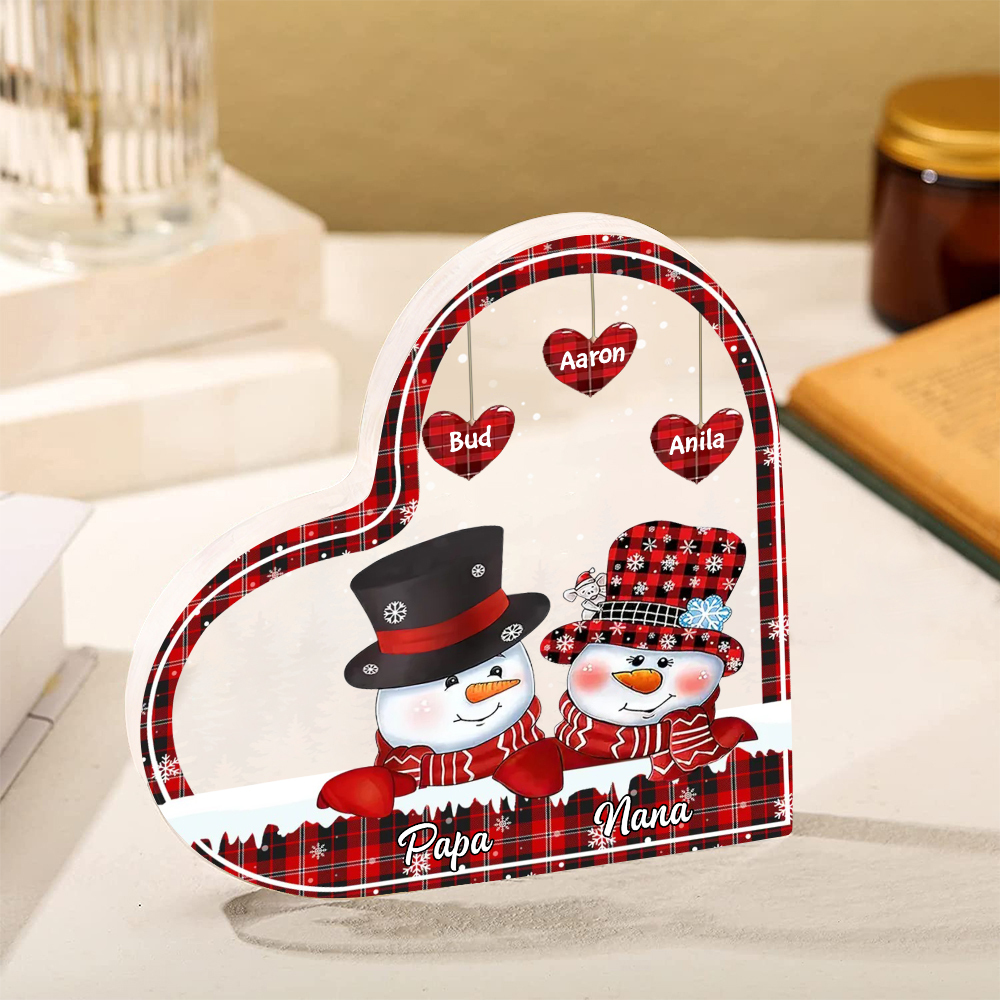 Acrylic Heart Keepsake Customised 5 Names Christmas Snowman Decor Personalised Gifts for Grandma Mum-Jessemade AU