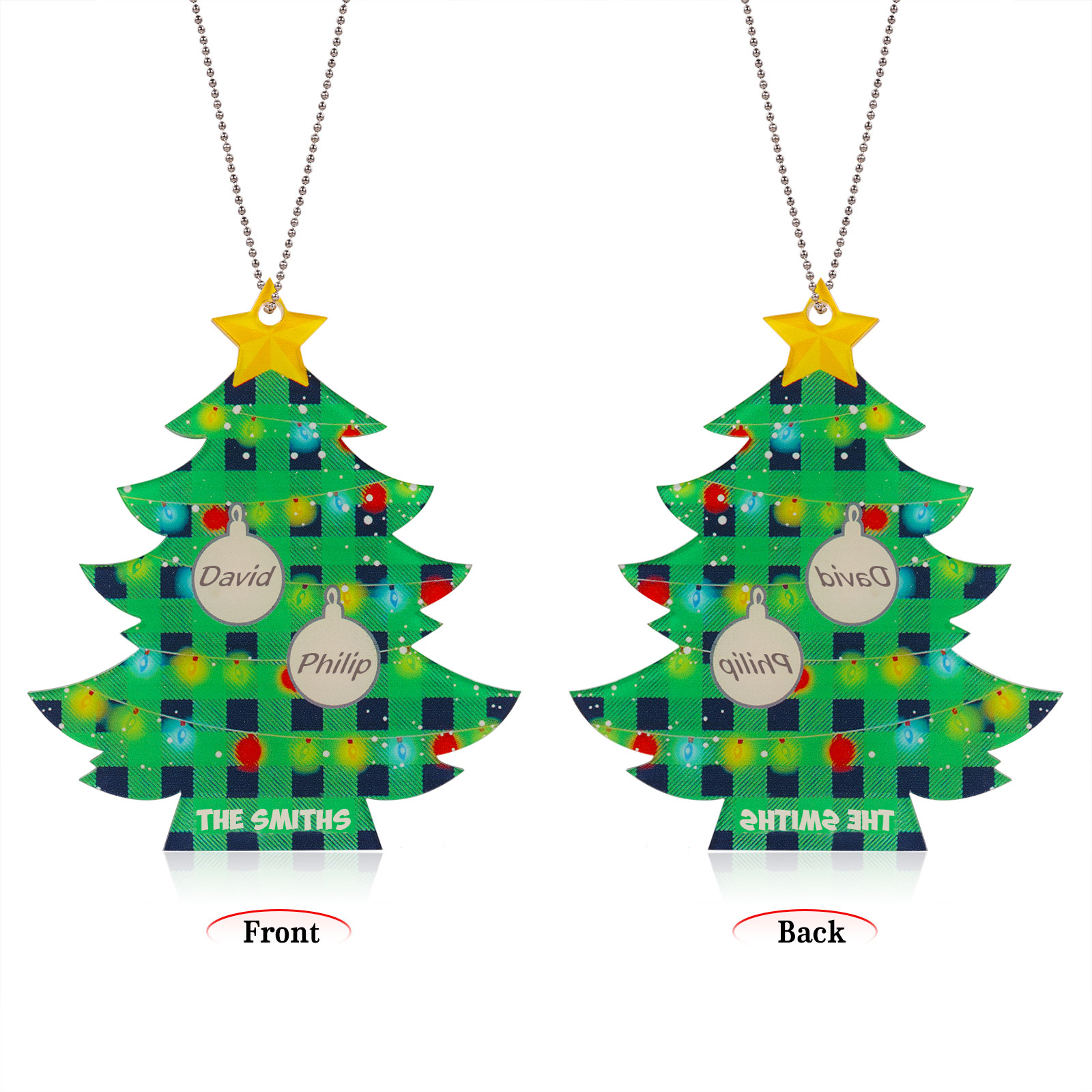 2 Names - Personalised Acrylic Christmas Tree Ornaments Customised Text & Name Xmas Pendant Gifts for Family Friends-Jessemade AU