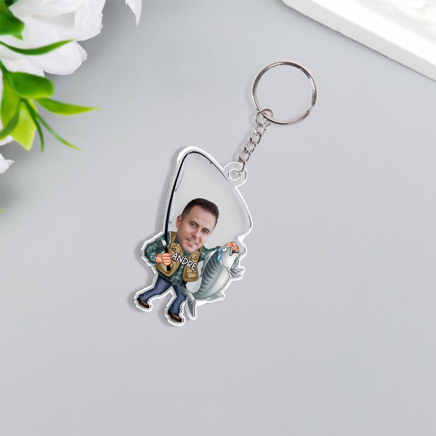 Custom Photo & Name Acrylic Keychain Fishing Hanging Ornament Creative Personalised Gift for Him-Jessemade AU