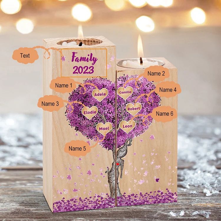 Personalised Family Tree Candle Holder Custom 6 Names Wooden Candlesticks-Jessemade AU