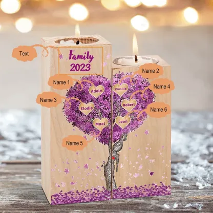 Personalised Family Tree Candle Holder Custom 6 Names Wooden Candlesticks-Jessemade AU