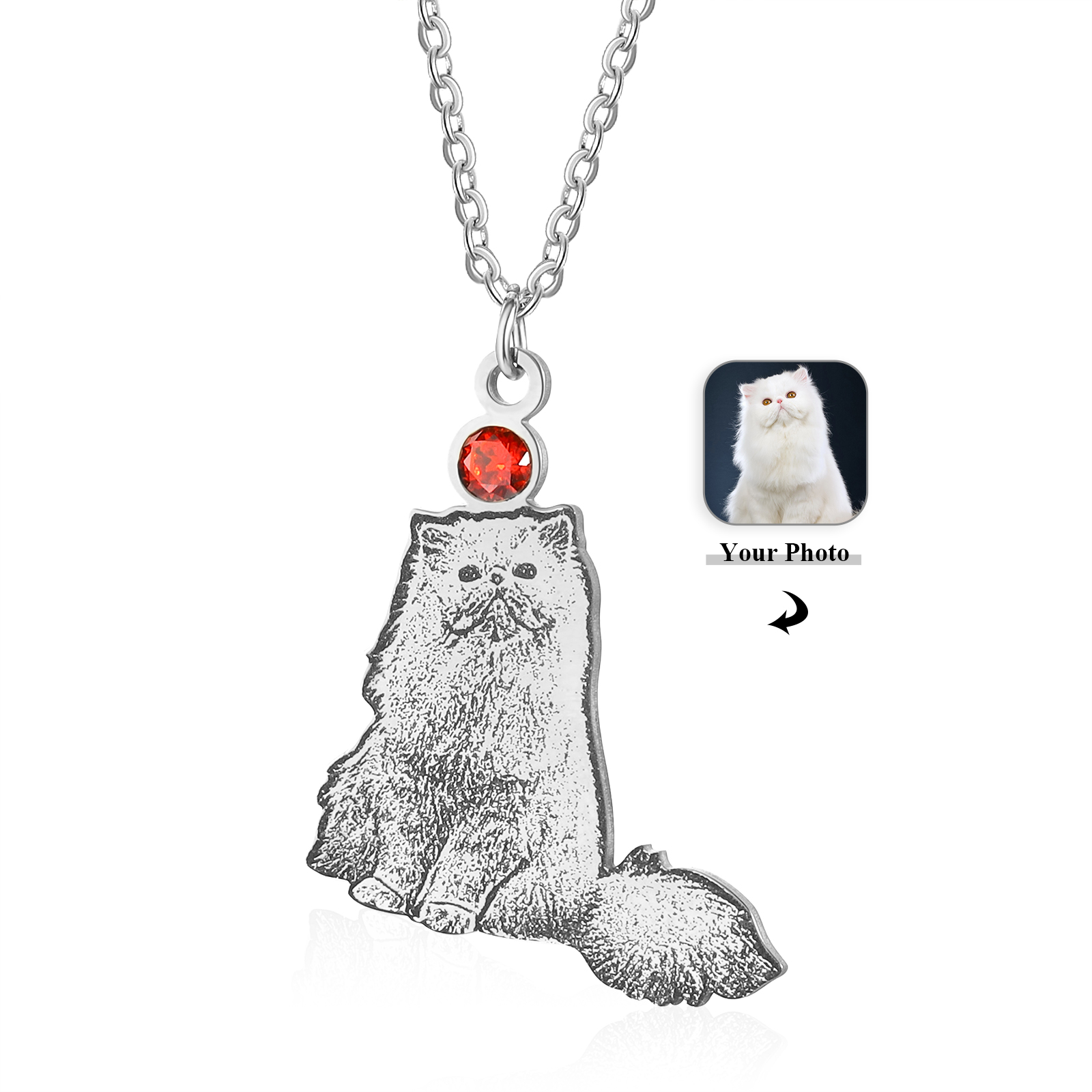 Pet Personalised Photo & Birthstone Necklace Custom Dog Cat Pendant Necklace Gifts for Ladies Girls-Jessemade AU
