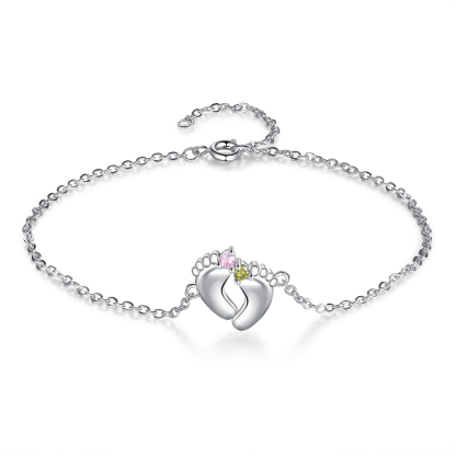 Personalised Baby Foot Necklace With 2 Birthstones Engraved Names Gift For Mother-Jessemade AU
