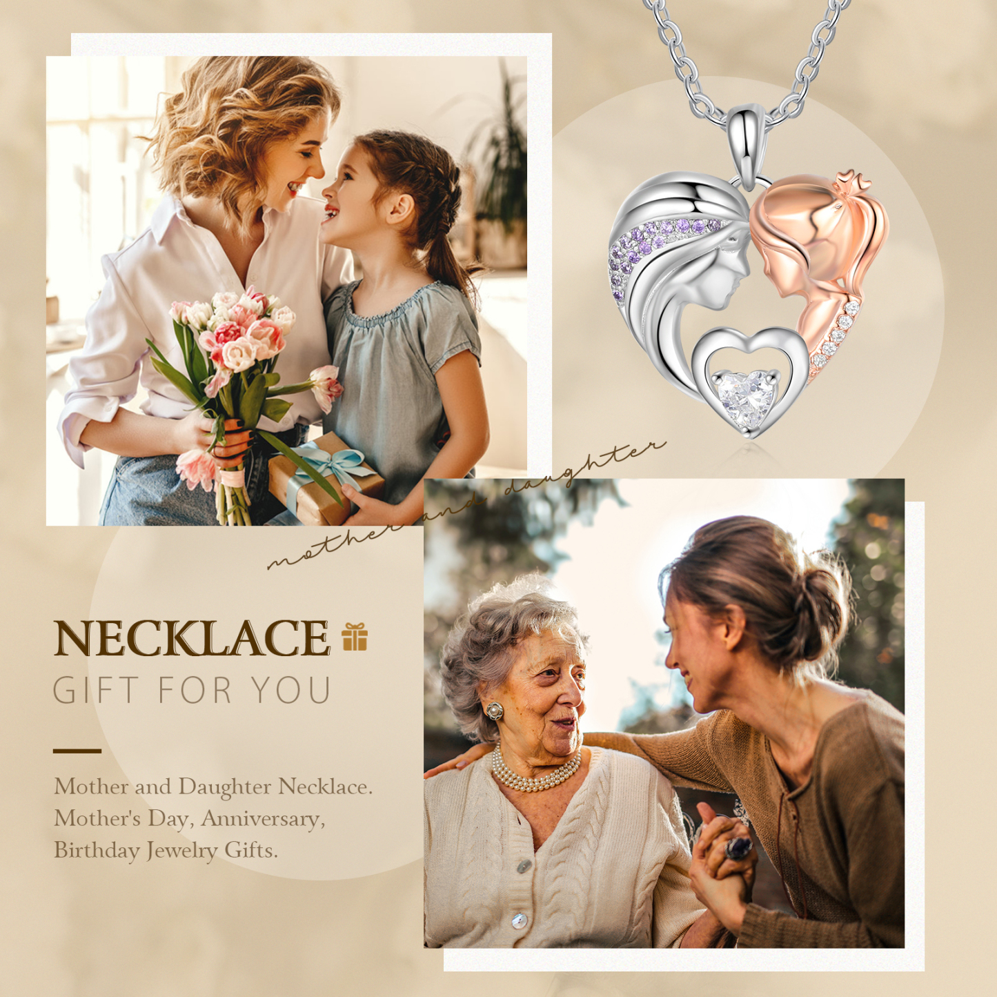 Mother and Daughter Necklace with Diamond Heart Pendant Necklace for Her-Jessemade AU