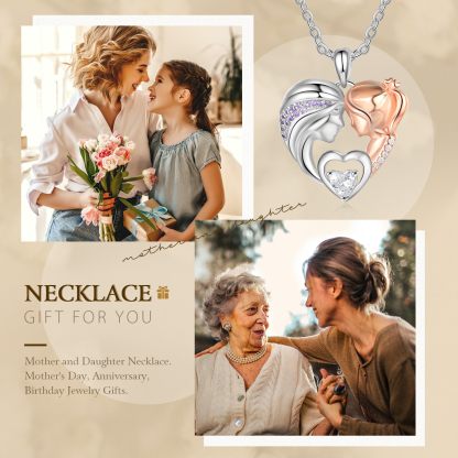 Mother and Daughter Necklace with Diamond Heart Pendant Necklace for Her-Jessemade AU