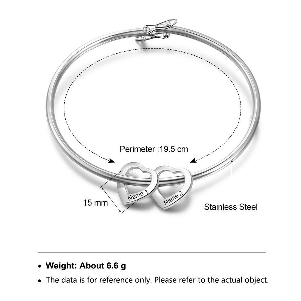 Love Bracelet with 2 Heart Pendant Engraved Bangle Bracelet Gift for Mother-Jessemade AU