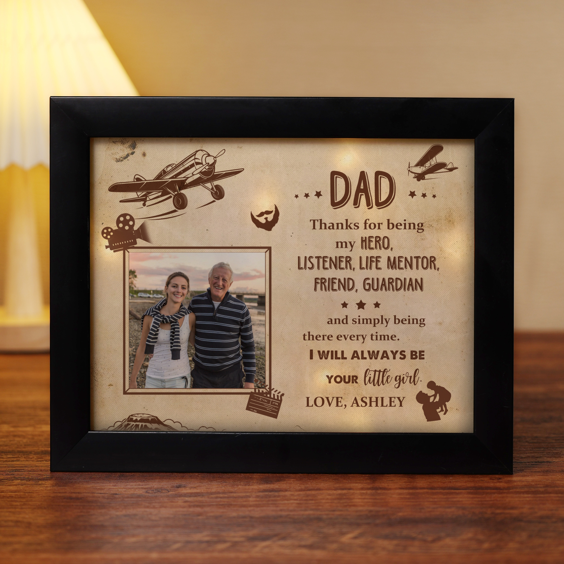 Personalised Father Photo Frames With Light Custom Photos Home Decor Gifts-Thanks for being my HERO-Jessemade AU