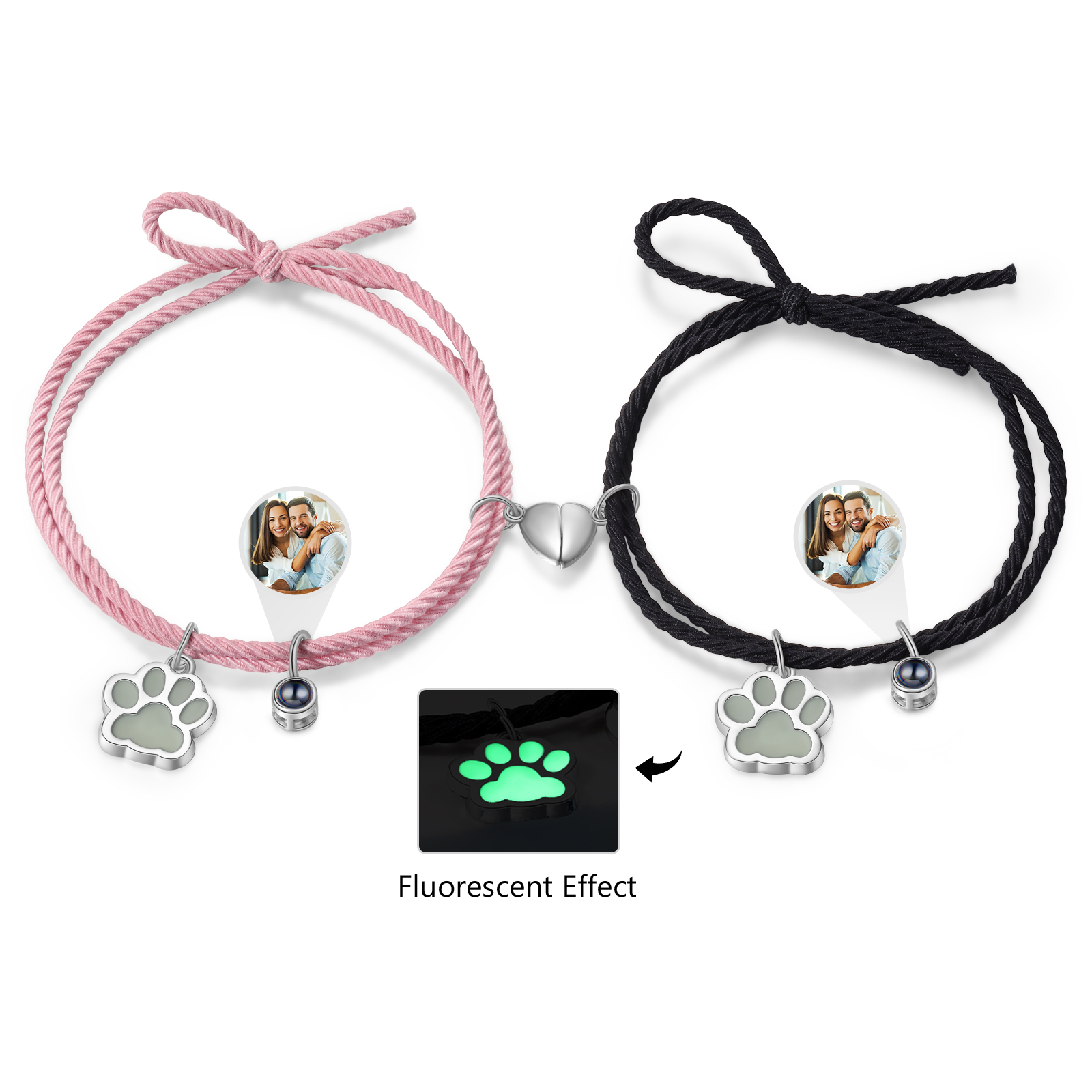 Personalised Photo Projection Bracelet Set Dog Paw Fluorescent Magnetic Bracelet Matching Gifts For Couples/Friends-Jessemade AU