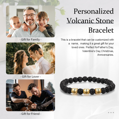 3 Names - Personalised Men's Bracelet Customised Name Beaded Bracelet Volcanic Stone Bracelet Gift for Him-Jessemade AU