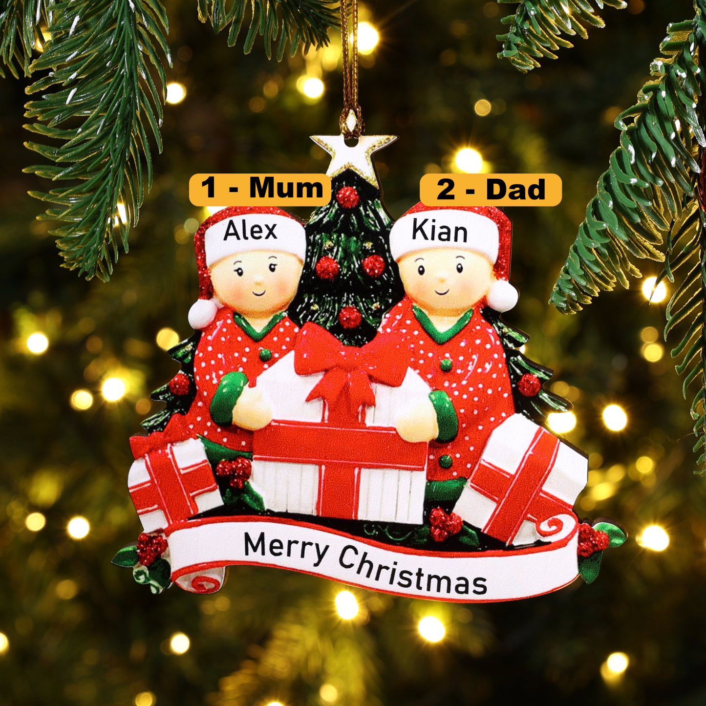 Personalised Christmas Tree Ornament Custom 2 Family Members Names Ornament-Jessemade AU