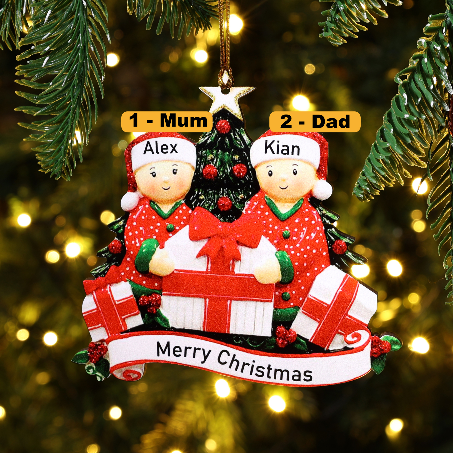 Personalised Christmas Tree Ornament Custom 2 Family Members Names Ornament-Jessemade AU