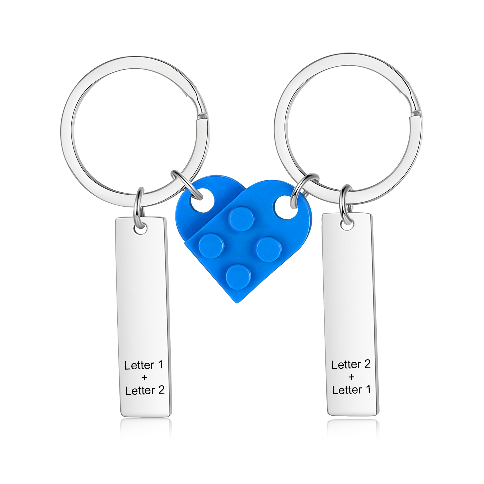 Brick Heart Keyring Set Custom 2 Letters Matching Couple Keychain Valentine's Day Gifts For Couples/Friends-Jessemade AU