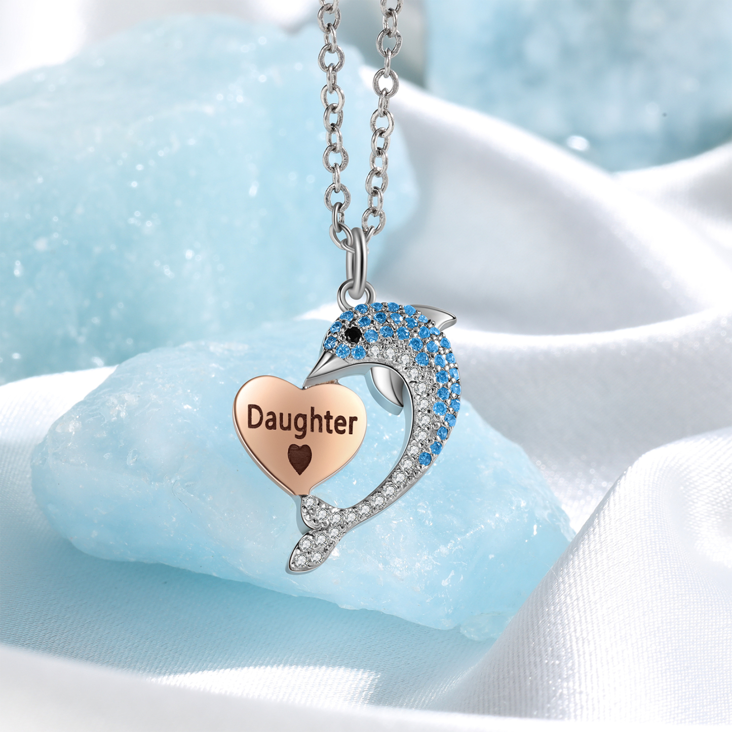 Mother & Daughter Friendship Necklace Personalised Dolphin Necklace With Heart Pendant Custom Names Gifts for Her-Jessemade AU