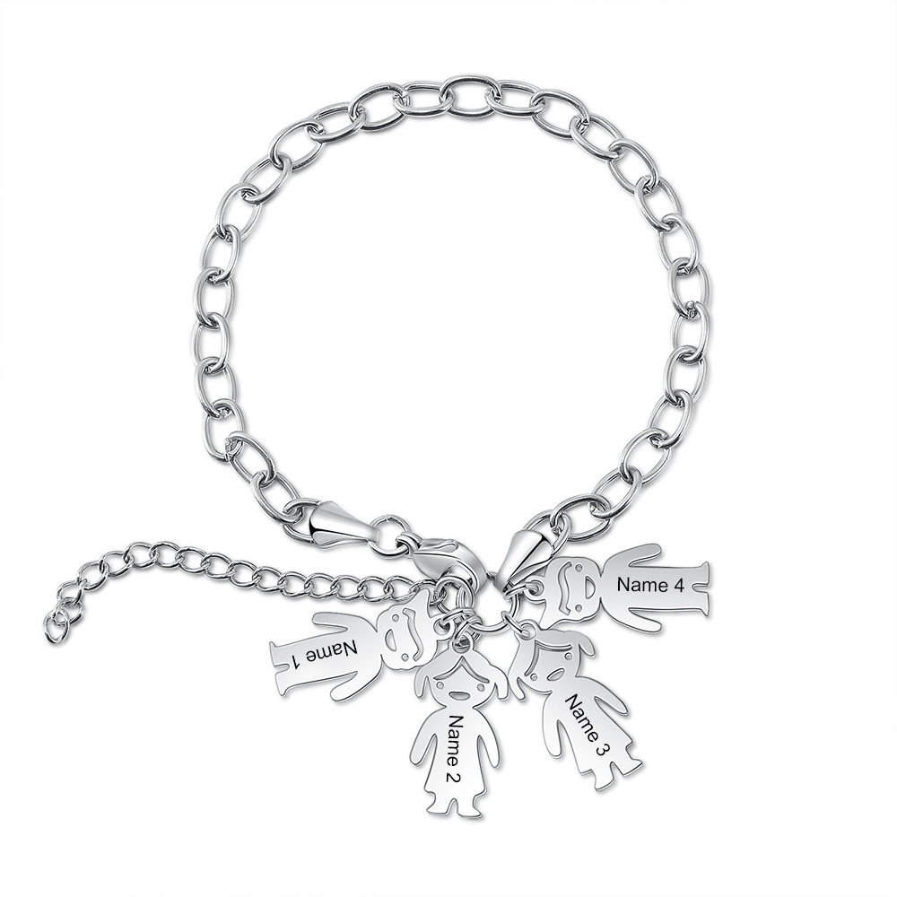 Personalised 4 Kids Charm Bracelet Engraved Names Gift For Mother-Jessemade AU
